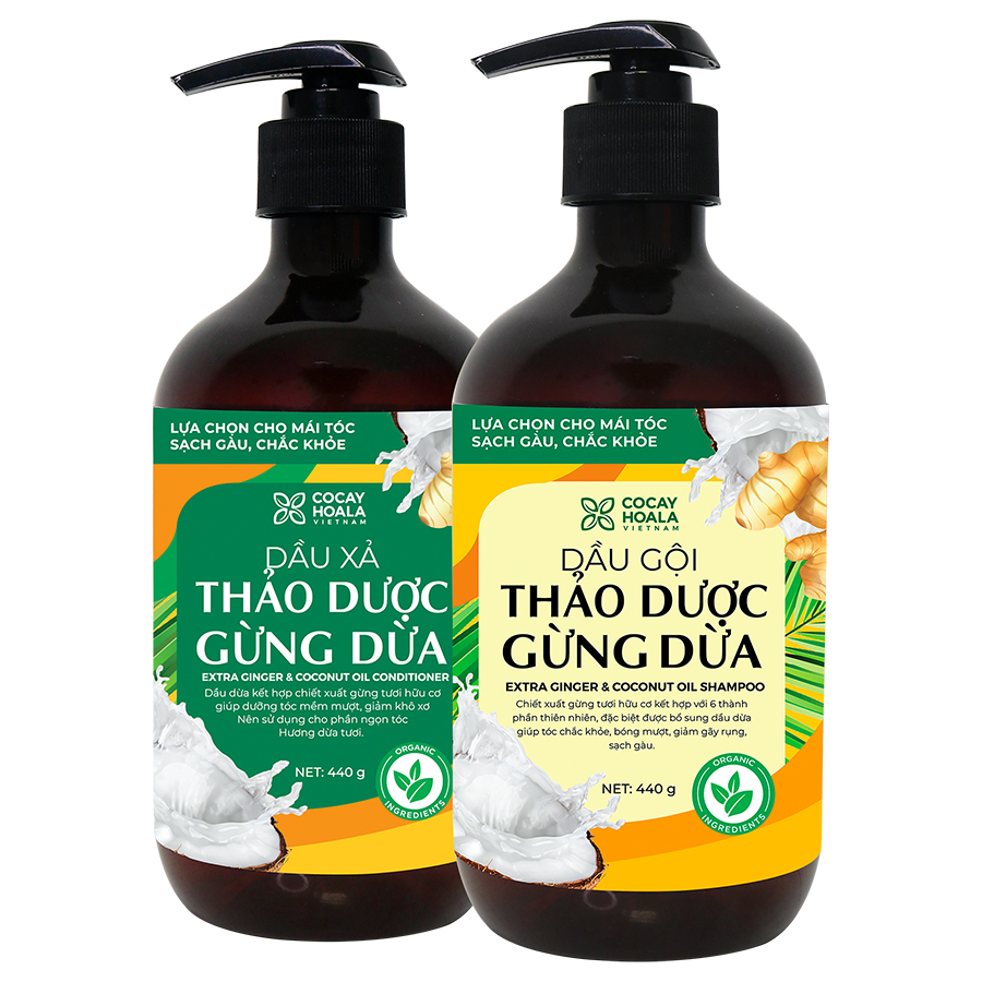 Combo dầu gội xả thảo dược Gừng Dừa Cỏ Cây Hoa Lá 440g