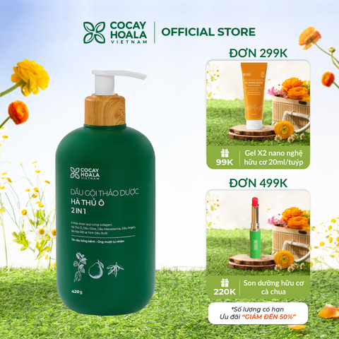 Dầu Gội Xả 2in1 Hà Thủ Ô COCAYHOALA VIETNAM - Dưỡng tóc đen mượt, bóng khỏe 420g/chai