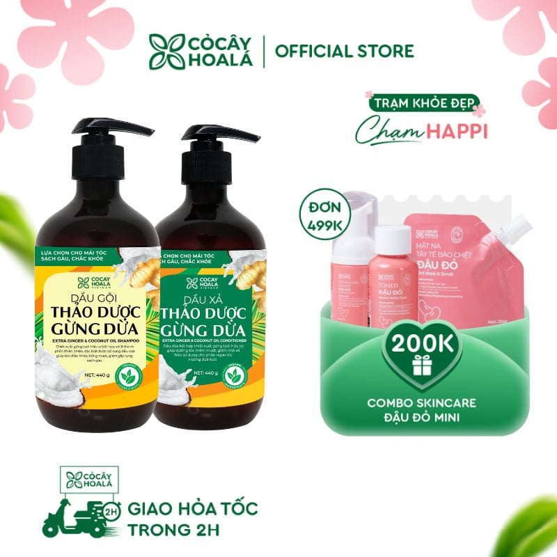 COMBO DẦU GỘI XẢ THẢO DƯỢC GỪNG DỪA CỎ CÂY HOA LÁ 440G SẠCH GÀU NGỨA