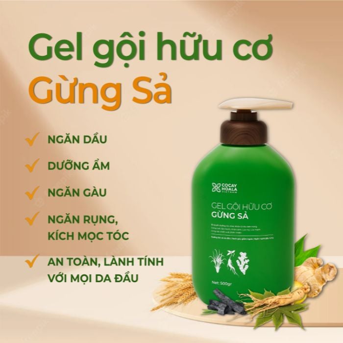 Dầu Gội Xả Hữu Cơ Gừng Sả - Giảm bết dầu - Ngăn gầu ngứa 1000ml