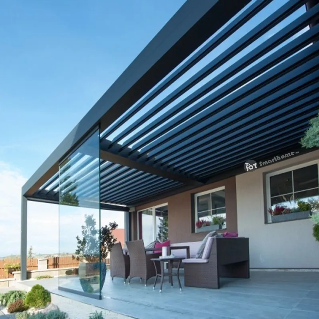 Mái nhôm xếp lật tự động 4x4-5-6m