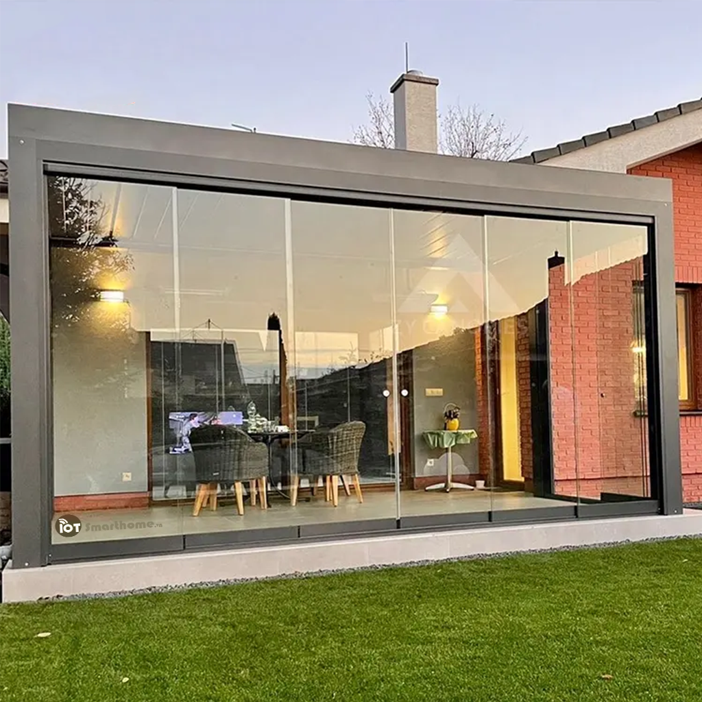 Mái nhôm xếp lật tự động 4x4-5-6m