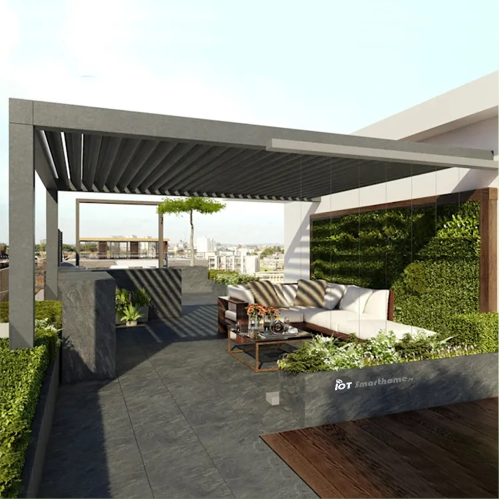 Mái nhôm xếp lật tự động 4x4-5-6m