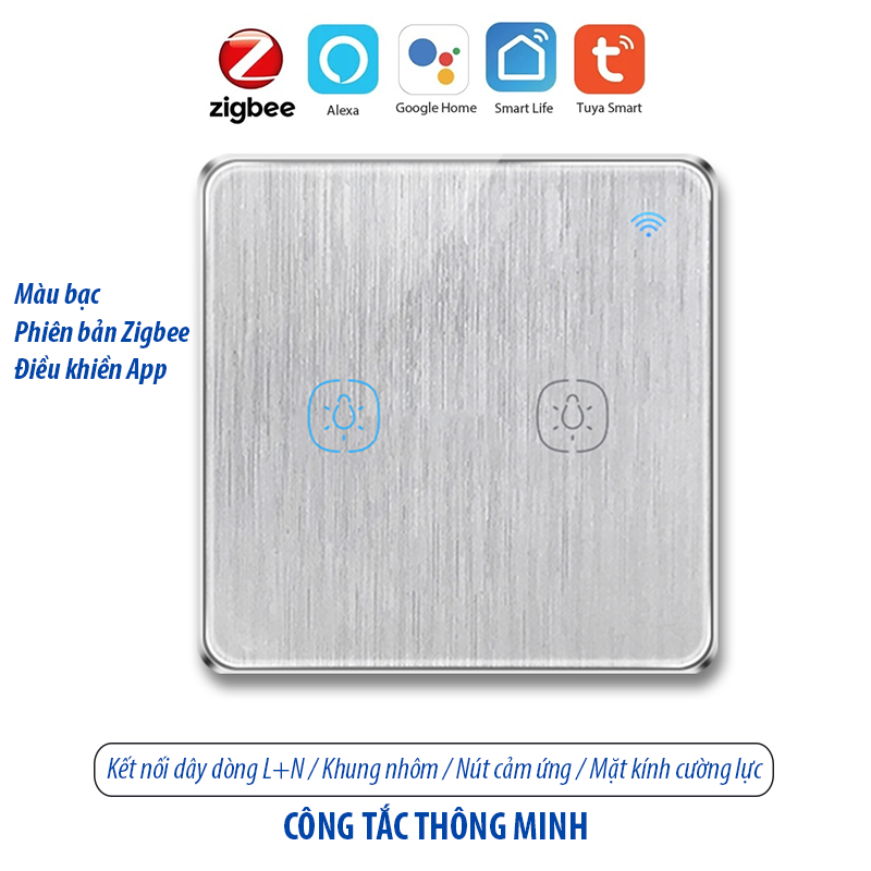 Công tắc thông minh Zigbee - màu bạc 2 kênh