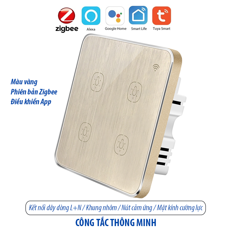 Công tắc thông minh Zigbee - màu vàng 4 kênh