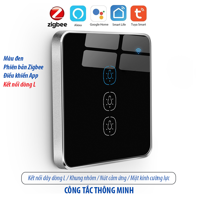 Công tắc thông minh kết nối Zigbee - màu đen 3 kênh
