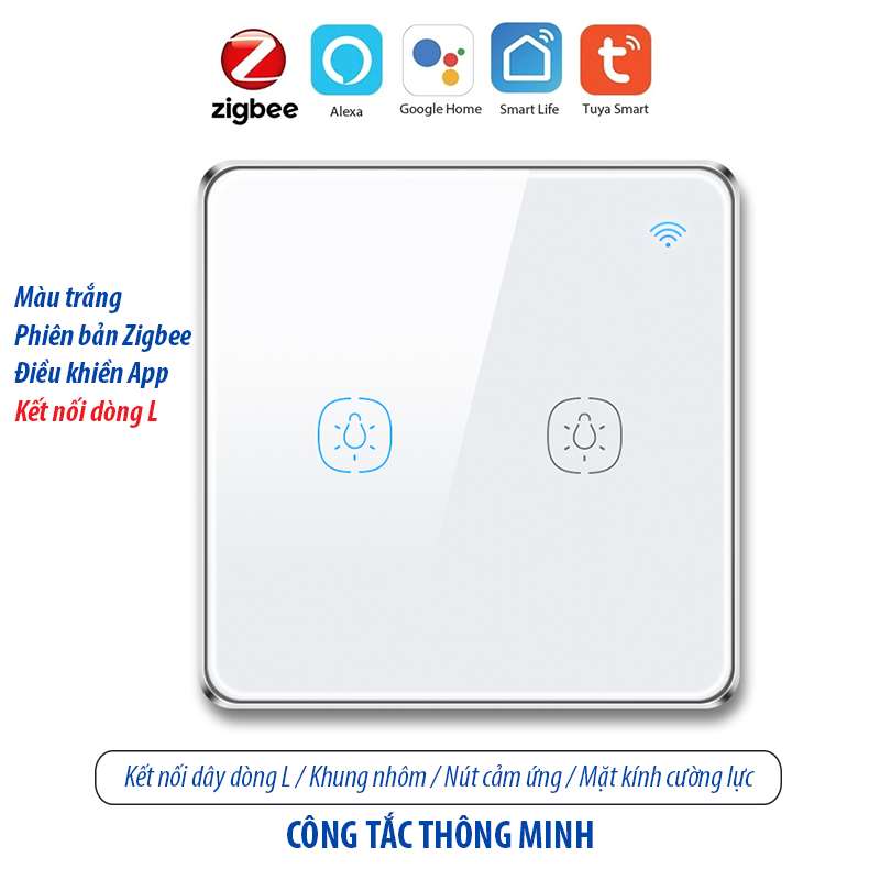 Công tắc thông minh kết nối Zigbee - màu trắng 2 kênh - loại 120