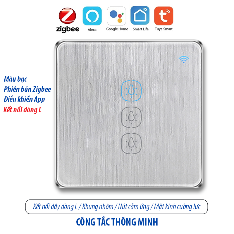 Công tắc thông minh kết nối Zigbee - màu bạc 3 kênh