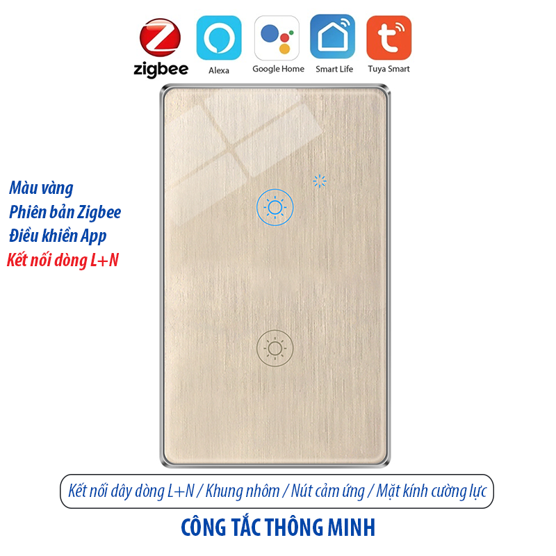 Công tắc thông minh kết nối Zigbee - màu vàng 2 kênh - loại 120