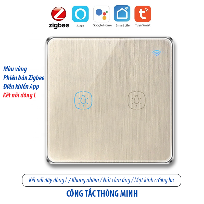 Công tắc thông minh kết nối Zigbee - màu vàng 2 kênh