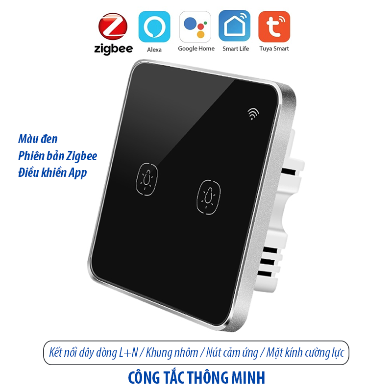 Công tắc thông minh Zigbee - màu đen 2 kênh