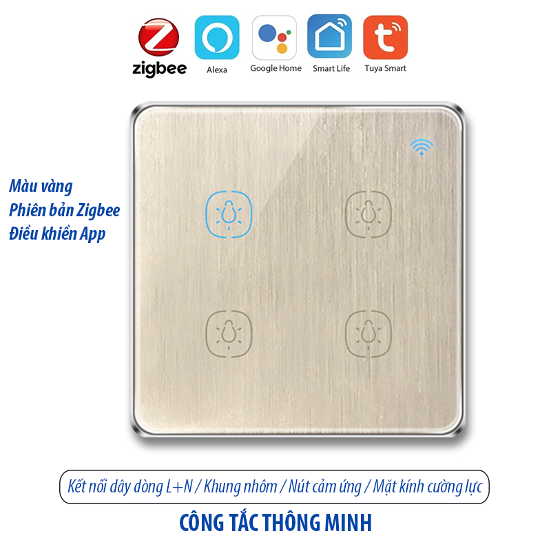 Công tắc thông minh Zigbee - màu vàng 4 kênh