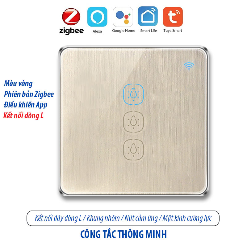 Công tắc thông minh kết nối Zigbee - màu vàng 3 kênh