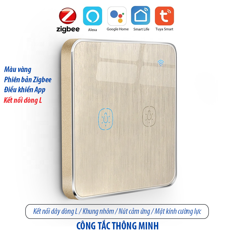 Công tắc thông minh kết nối Zigbee - màu vàng 2 kênh