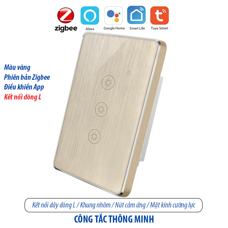 Công tắc thông minh kết nối Zigbee - màu vàng 3 kênh - loại 120