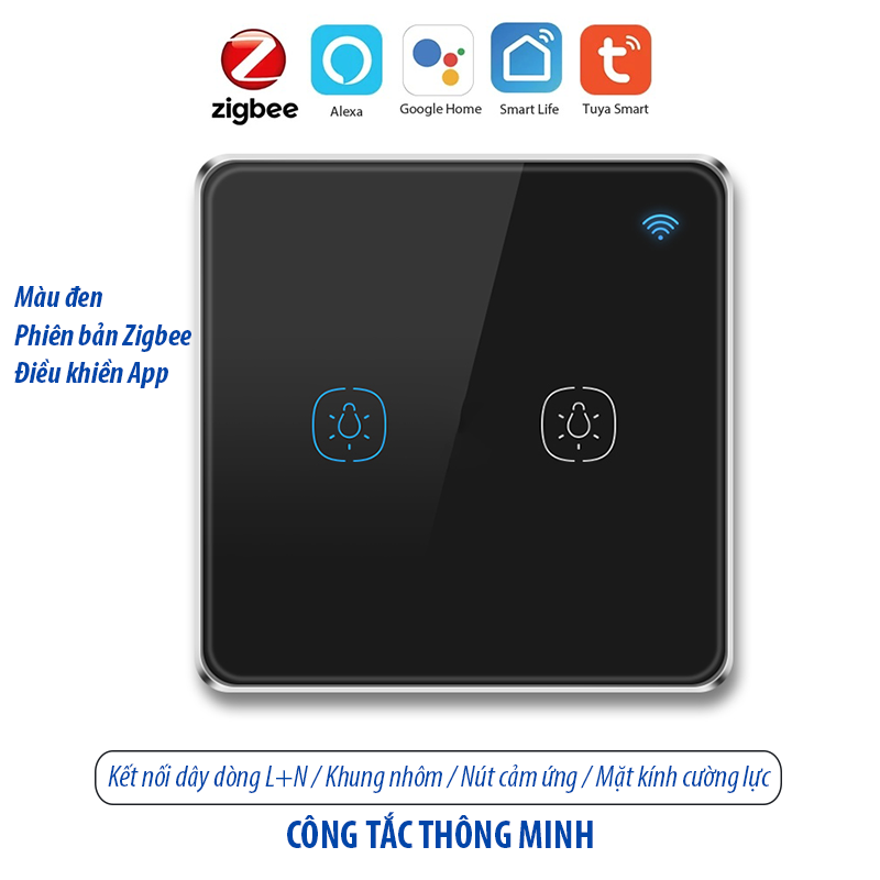Công tắc thông minh Zigbee - màu đen 2 kênh