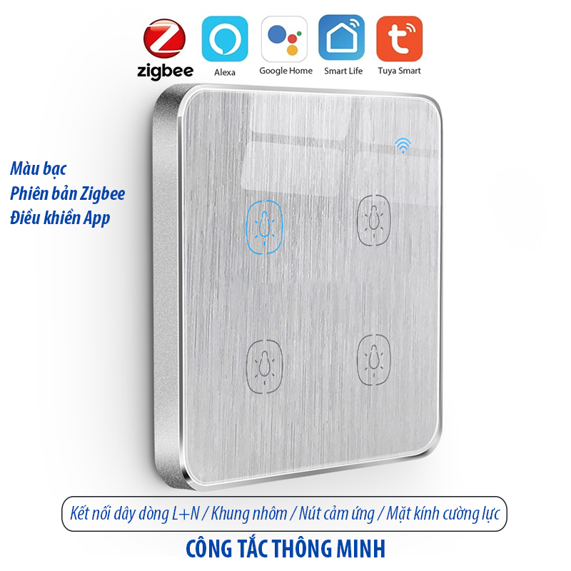 Công tắc thông minh Zigbee - màu bạc 4 kênh