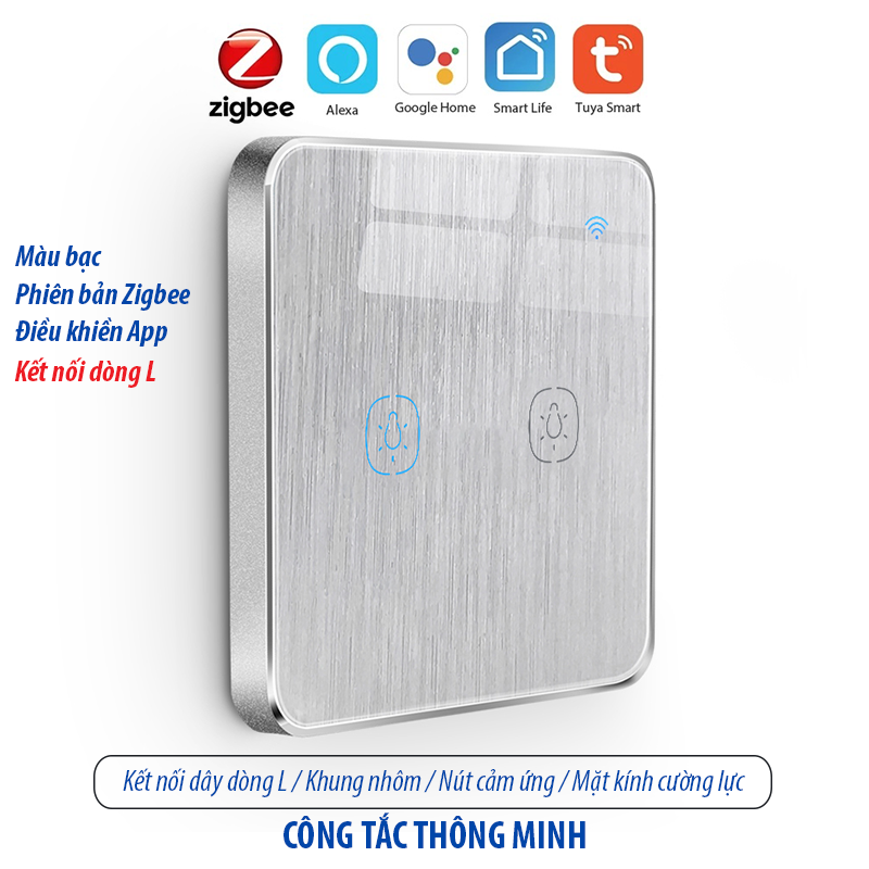 Công tắc thông minh kết nối Zigbee - màu bạc 2 kênh