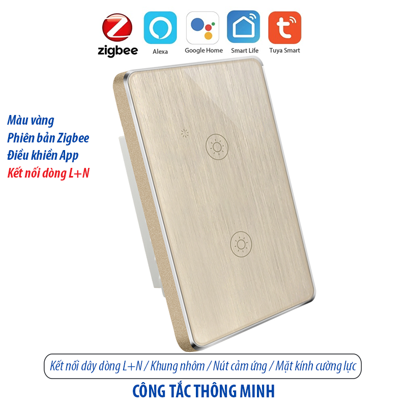 Công tắc thông minh kết nối Zigbee - màu vàng 2 kênh - loại 120