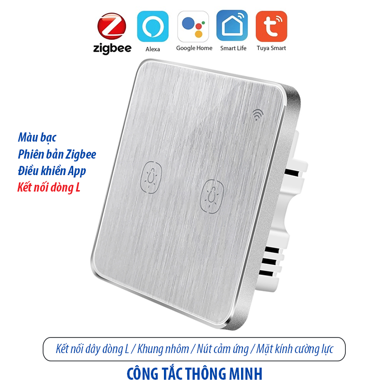 Công tắc thông minh kết nối Zigbee - màu bạc 2 kênh