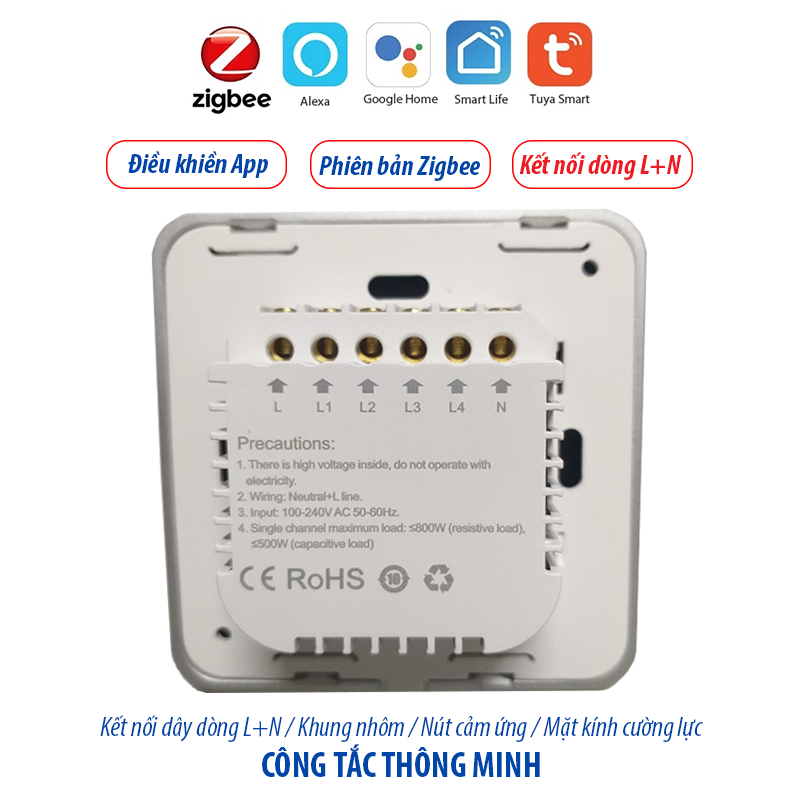 Công tắc thông minh Zigbee - màu bạc 4 kênh