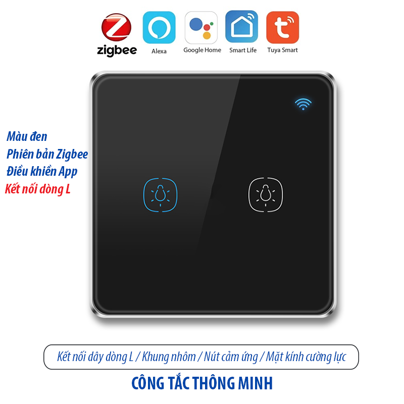 Công tắc thông minh kết nối Zigbee - màu đen 2 kênh