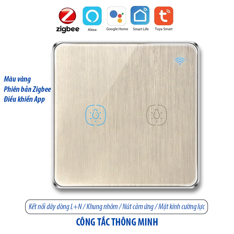 Công tắc thông minh Zigbee - màu vàng 2 kênh