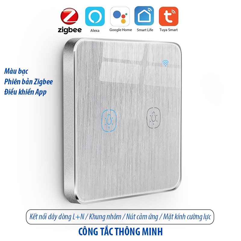 Công tắc thông minh Zigbee - màu bạc 2 kênh