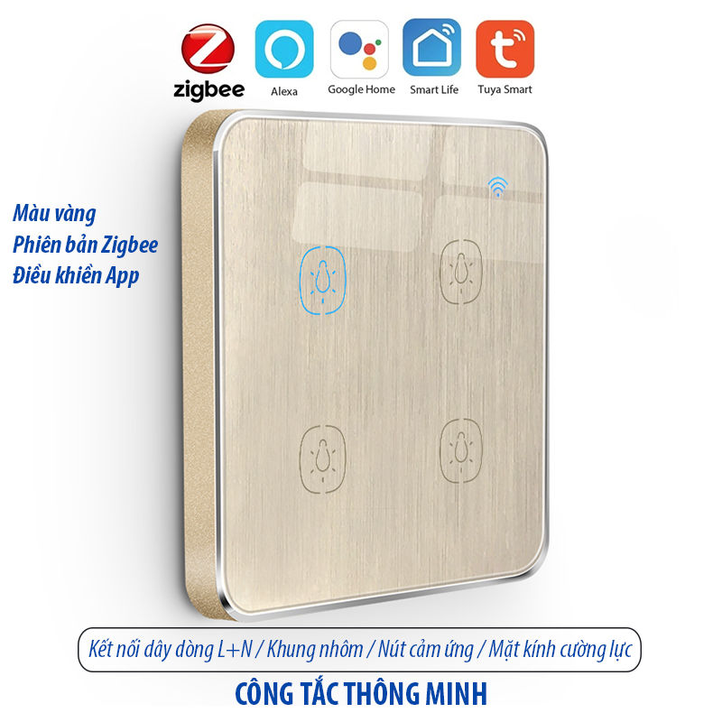 Công tắc thông minh Zigbee - màu vàng 4 kênh