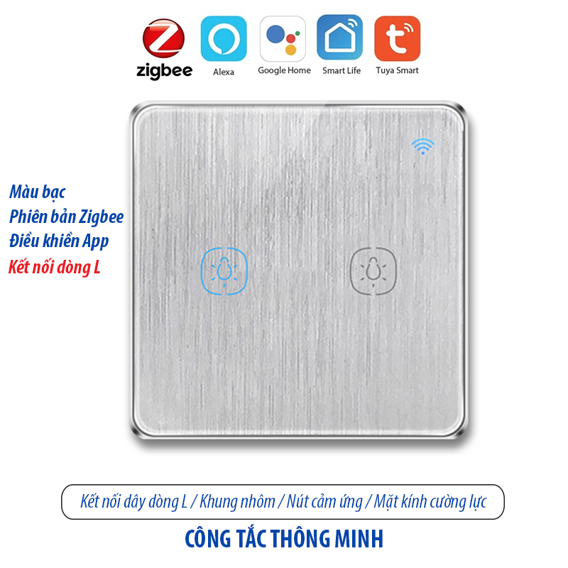 Công tắc thông minh kết nối Zigbee - màu bạc 2 kênh