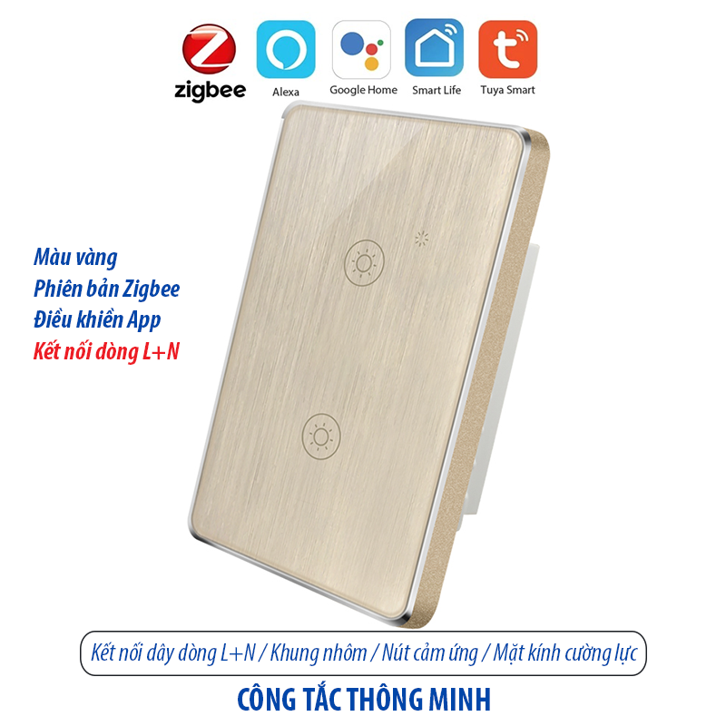 Công tắc thông minh kết nối Zigbee - màu vàng 2 kênh - loại 120