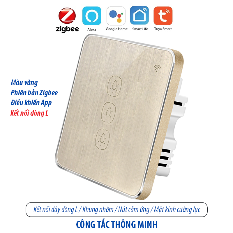 Công tắc thông minh kết nối Zigbee - màu vàng 3 kênh