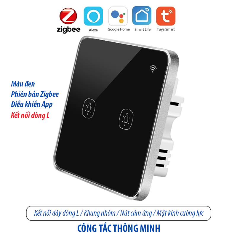 Công tắc thông minh kết nối Zigbee - màu đen 2 kênh