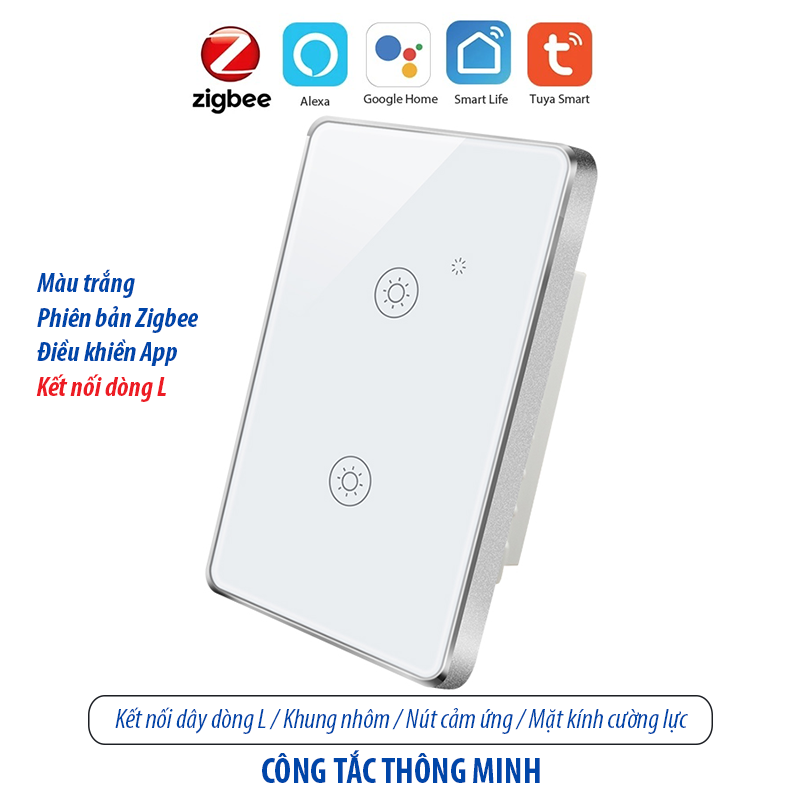 Công tắc thông minh kết nối Zigbee - màu trắng 2 kênh - loại 120