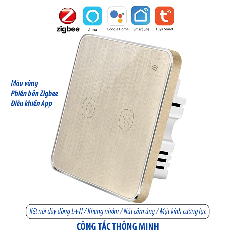 Công tắc thông minh Zigbee - màu vàng 2 kênh