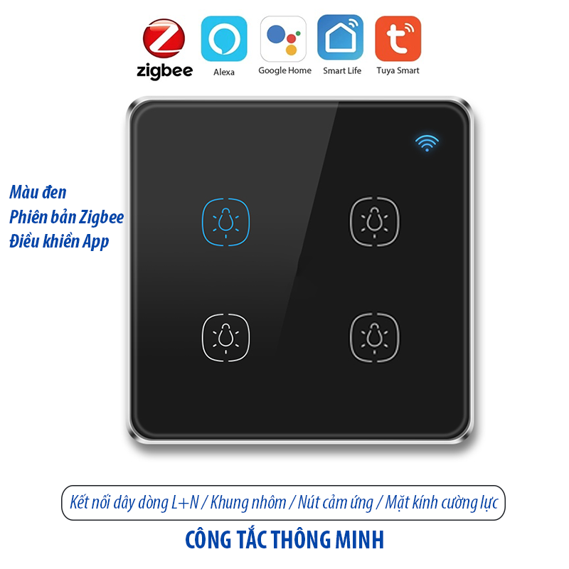 Công tắc thông minh Zigbee - màu đen 4 kênh