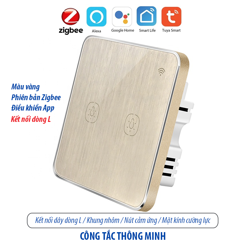 Công tắc thông minh kết nối Zigbee - màu vàng 2 kênh