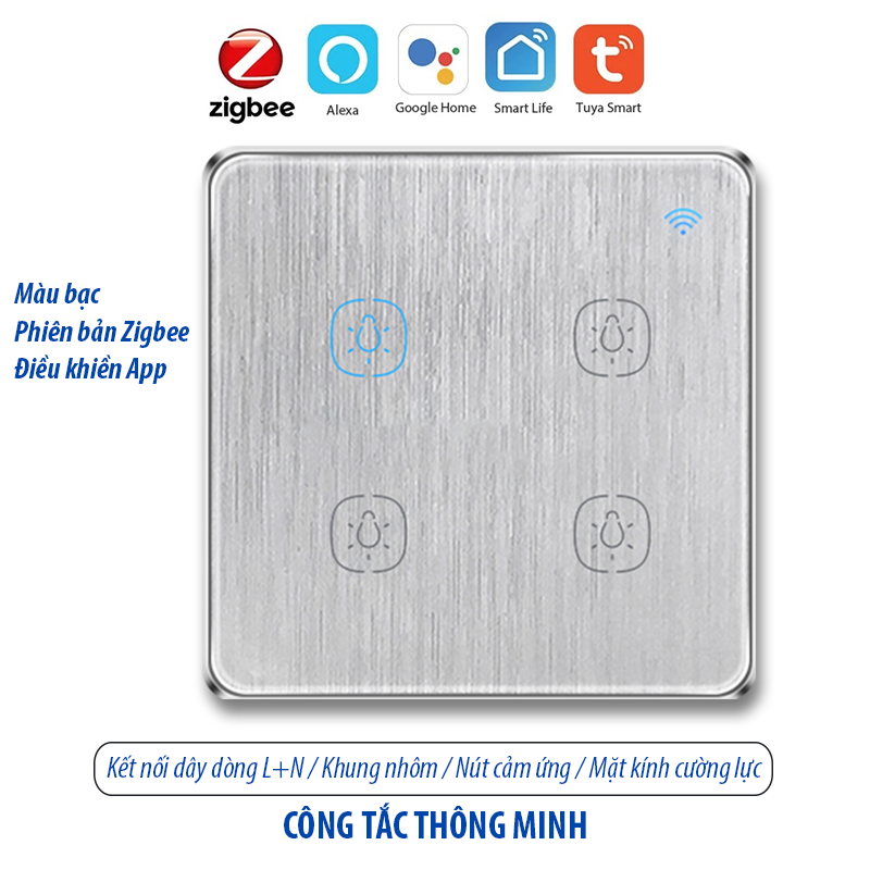 Công tắc thông minh Zigbee - màu bạc 4 kênh