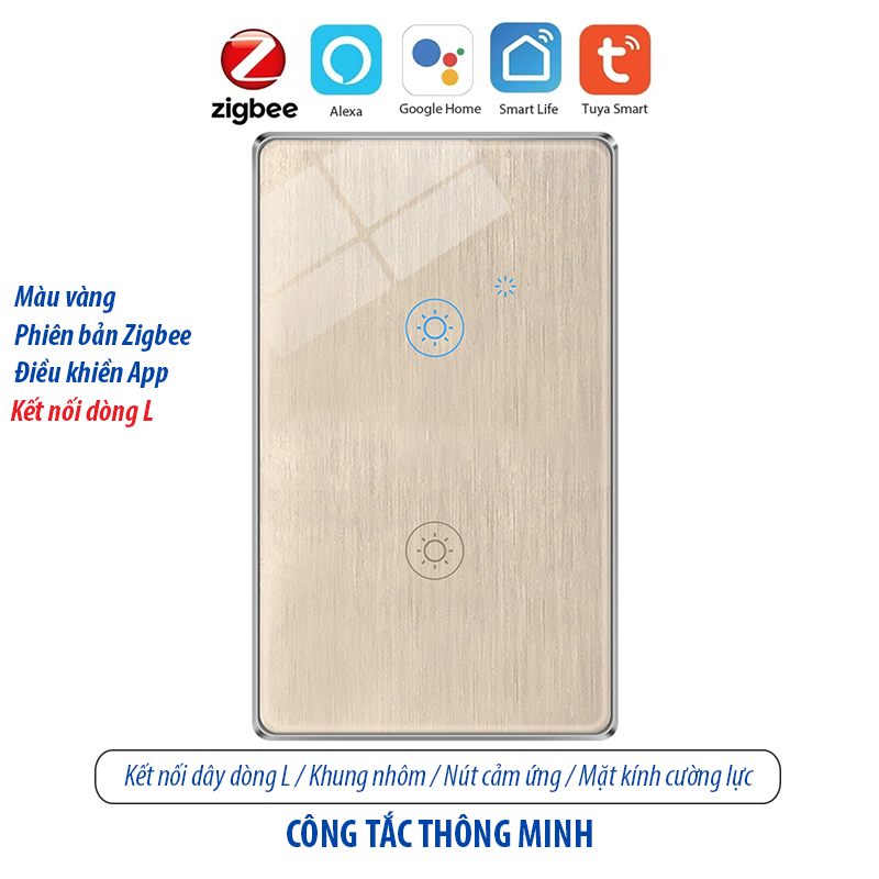 Công tắc thông minh kết nối Zigbee - màu vàng 2 kênh - loại 120