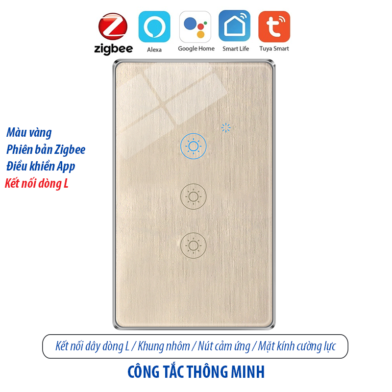 Công tắc thông minh kết nối Zigbee - màu vàng 3 kênh - loại 120