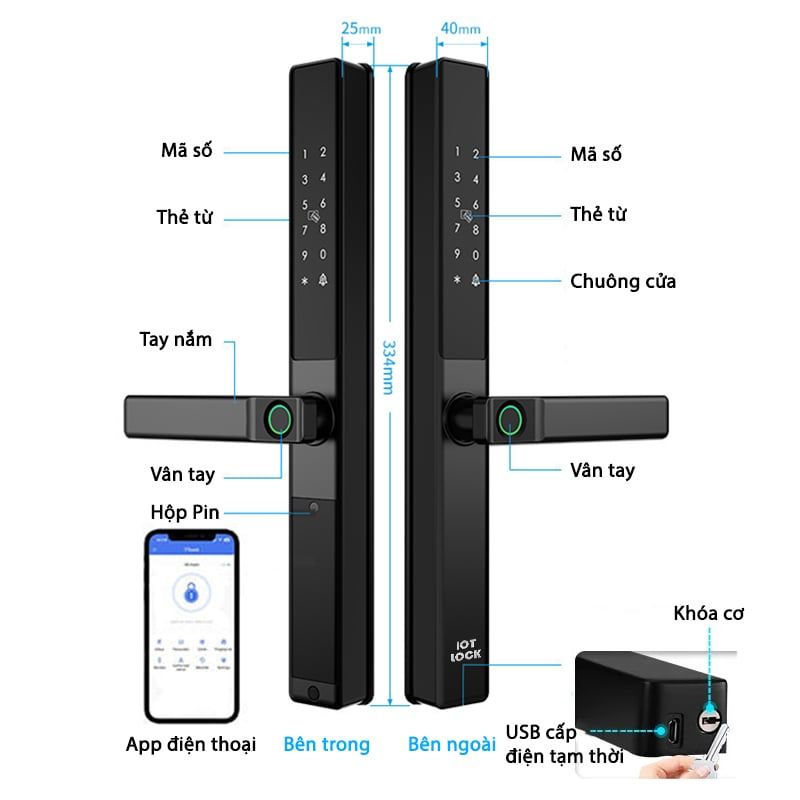 Khóa cửa nhôm IOT LOCK AD210 Vân tay 2 chiều