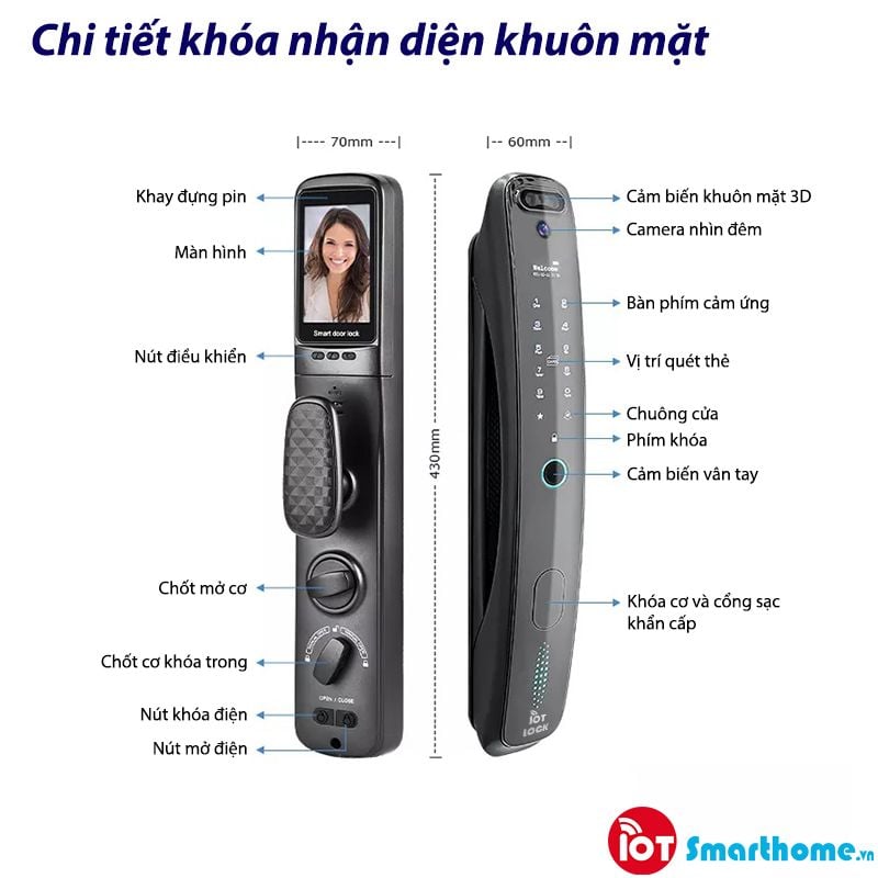 Khóa thông minh IOT LOCK F3000 Wifi nhận diện khuôn mặt.