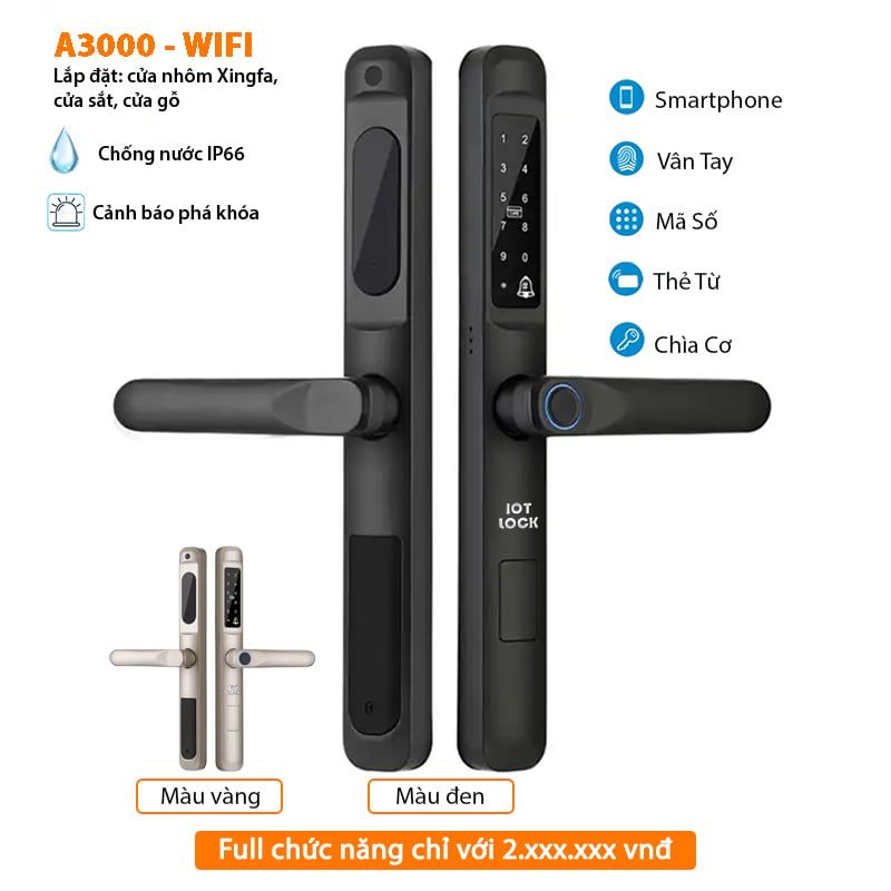 Khóa cửa nhôm IOT LOCK 3000-BL Wifi