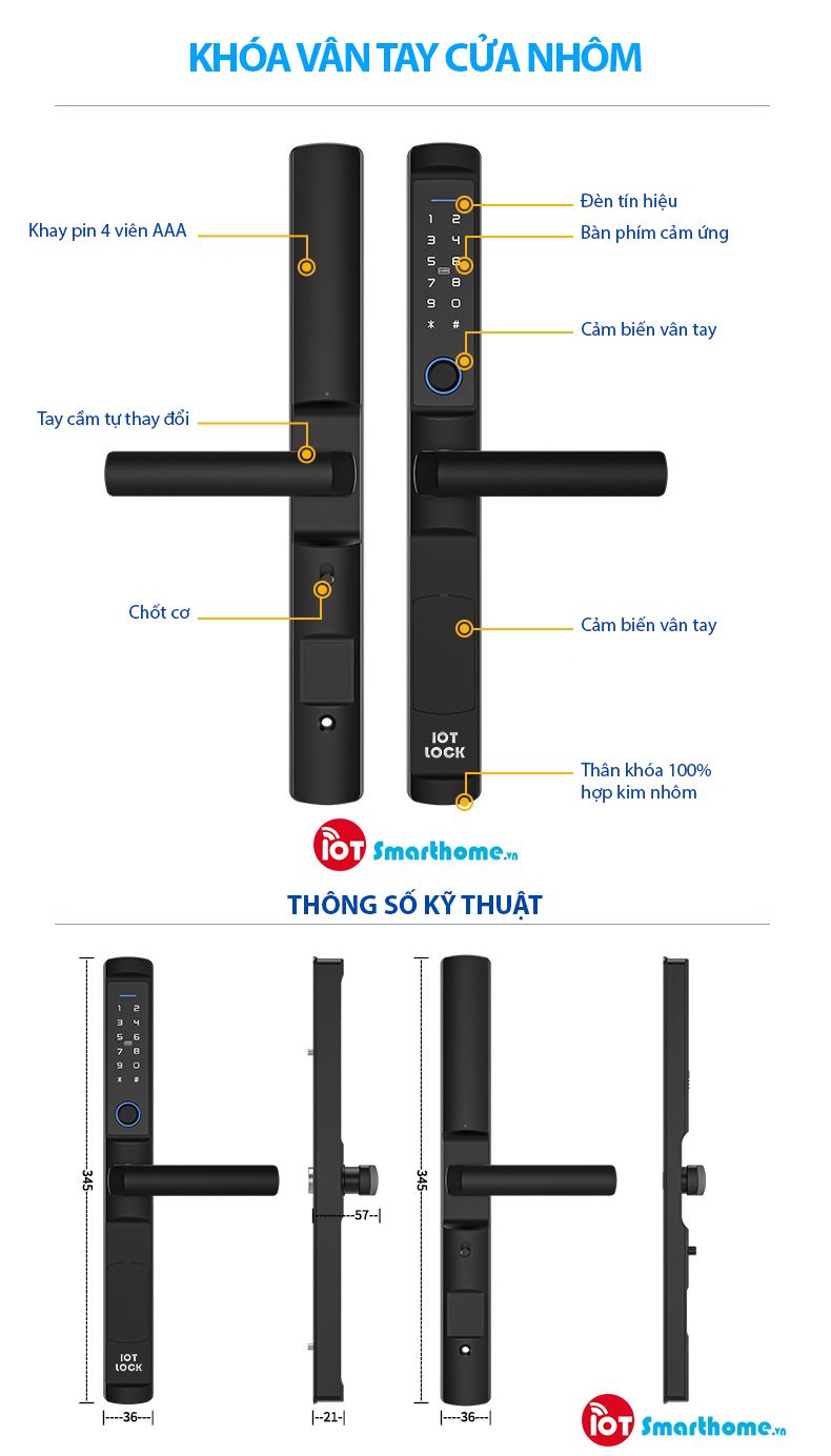 Khóa thông minh IOT LOCK A3100 lắp cửa nhôm