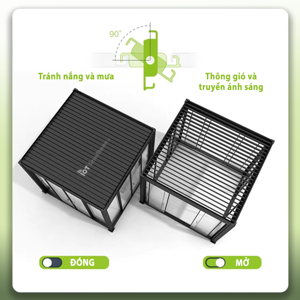 Mái nhôm xếp lật tự động kích thước tùy chỉnh dưới 24m2