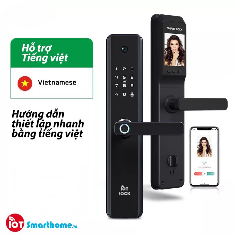 Khóa thông minh IOT LOCK F1000-BL Wifi camera và chuông cửa.