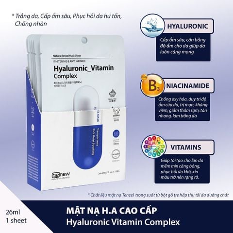 Đắp mặt nạ cao cấp BENEW Hyaluronic Vitamin Complex 26ml ( Hộp 10 miếng )