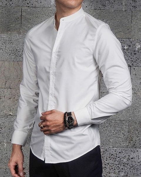  Áo sơ mi nam cổ tàu TUTO5 Menswear SMT07 - sơ mi dài tay trơn trắng,đen form Slimfit Shirt kiểu dáng Hàn Quốc phong cách 