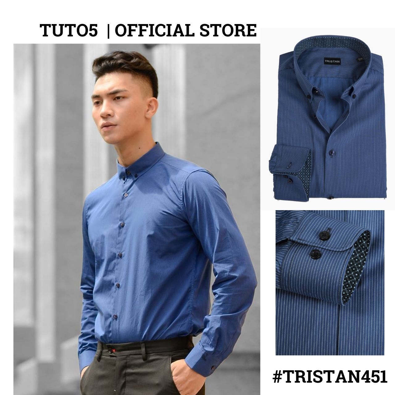  Áo sơ mi nam dài tay kẻ sọc TUTO5  Slimfit chống nhăn TRISTAN451 