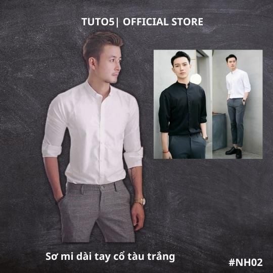  Áo sơ mi nam cổ tàu TUTO5 Menswear SMT07 - sơ mi dài tay trơn trắng,đen form Slimfit Shirt kiểu dáng Hàn Quốc phong cách 